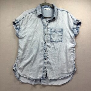 Jane + Delancey Denim Shirt Womens Medium Blue Jean Short Sleeve Button Up